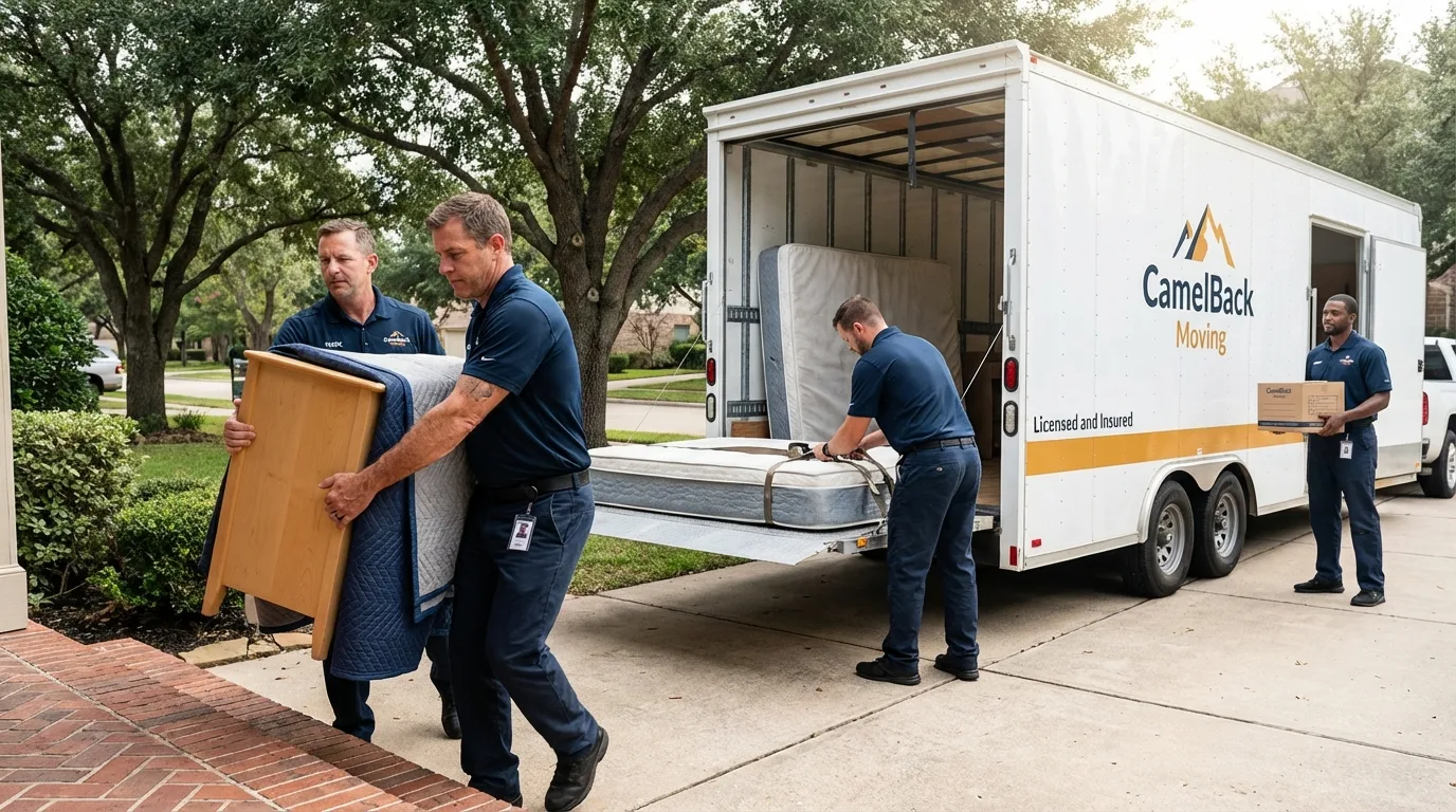 Crew loading residential truck for cross-state move from Washington, MO